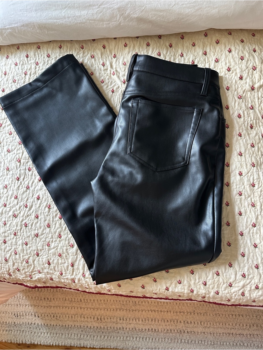 Calvin Klein Black Faux Leather 90s Straight-Leg Pants
